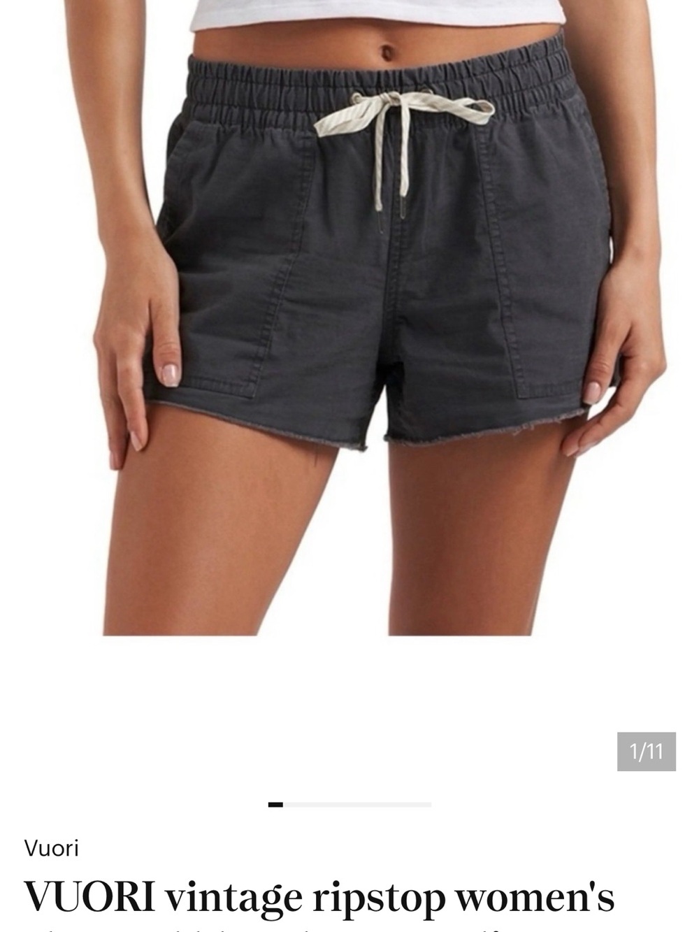 Vuori Vintage Ripstop Women's Charcoal Drawstring Shorts